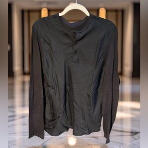 Lavin EUC Sz M Luxury Men's Long-Sleeve Black Silk Henley Shirt (0738)